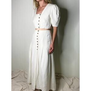FAME AND PARTNERS Ecru Ivory Linen 2-Piece Crop Top & Midi Skirt Set US 6